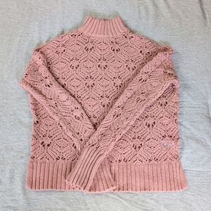 American Eagle Y2K Pink Knit Crochet Sweater Size M Coastal Whimsy Cottagecore